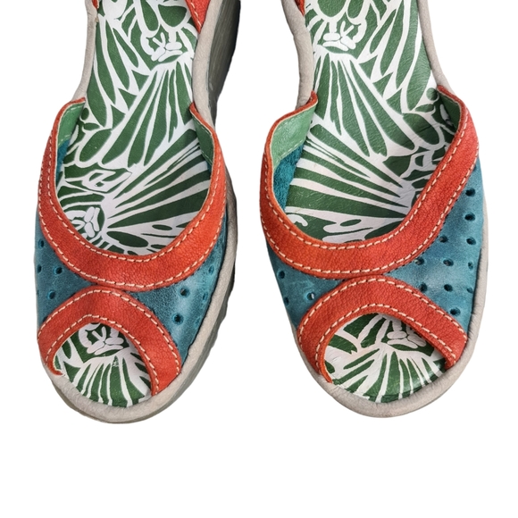 Fly London Ydel Sandals Petrol Red Perforated Leather Wedge Heel UK 4 Size 37 - Picture 5 of 14